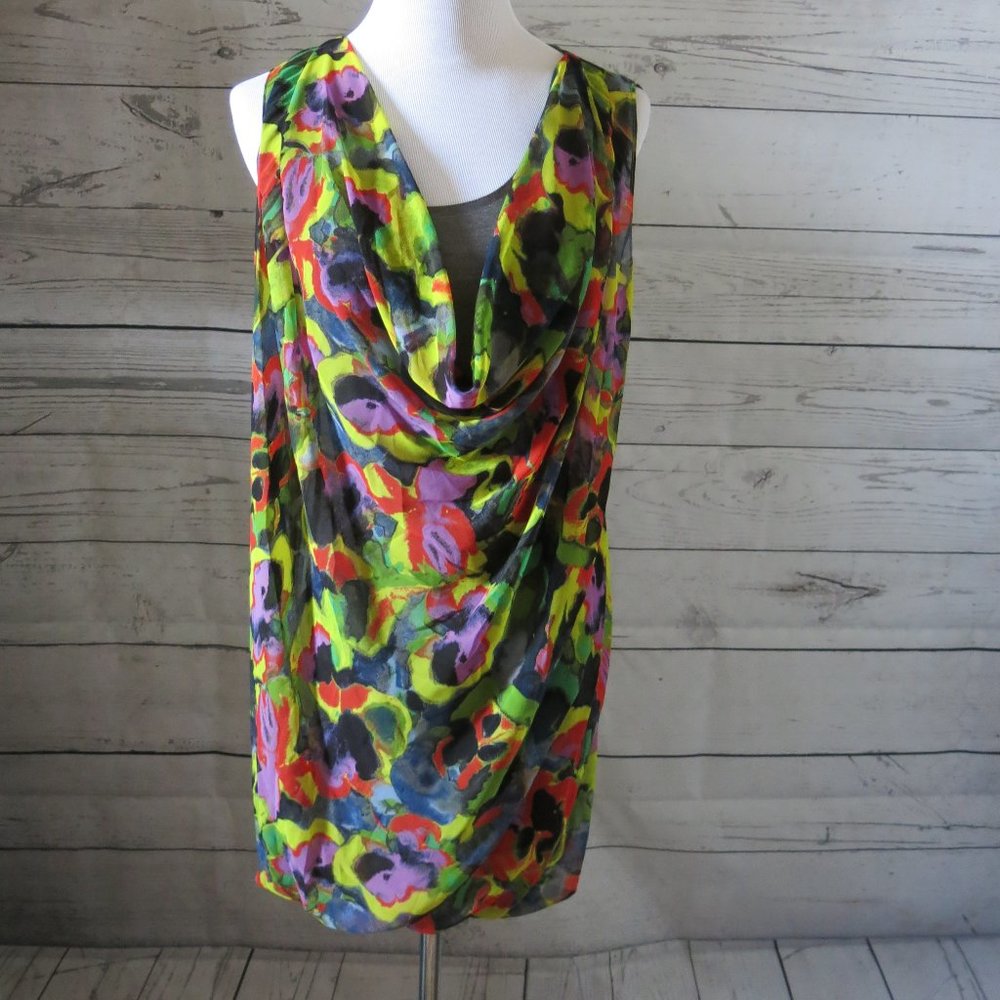 Rachel Rachel Roy Sleeveless Abstract Print Bubble Hem Sheer Dress - Size Small